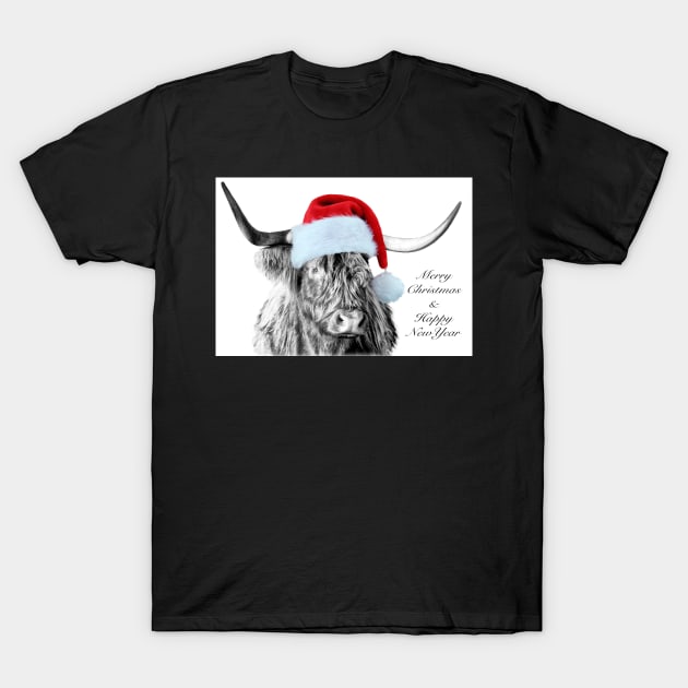 Highland Cow with Santa Hat T-Shirt by Jane Braat